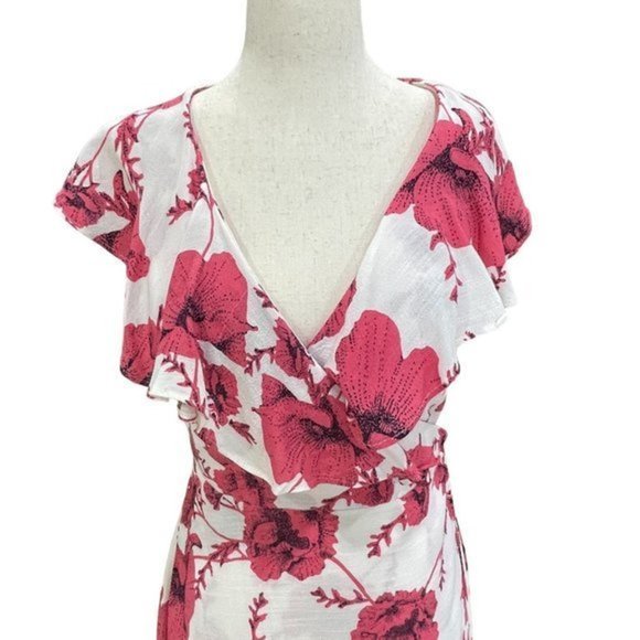 Free People Ruffle Wrap Floral Print Mini Flutter V-neck Dress Size XS - Picture 4 of 13